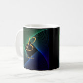 変更イニシャル名前を追加Green Blue Swirl A B C D E コーヒーマグカップ (正面左)
