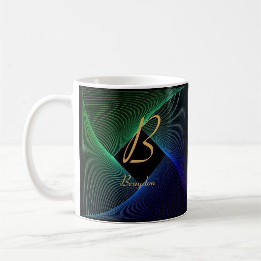 変更イニシャル名前を追加Green Blue Swirl A B C D E コーヒーマグカップ (左)