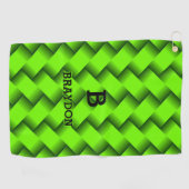 変更イニシャル名前を追加Green Woven Metalテクスチャ  ゴルフタオル (横)