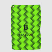 変更イニシャル名前を追加Green Woven Metalテクスチャ  ゴルフタオル (正面)