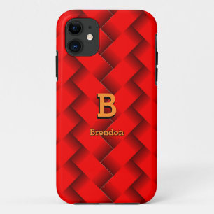 変更イニシャル名前を追加Red Metallic Strips Weave iPhone 11 ケース