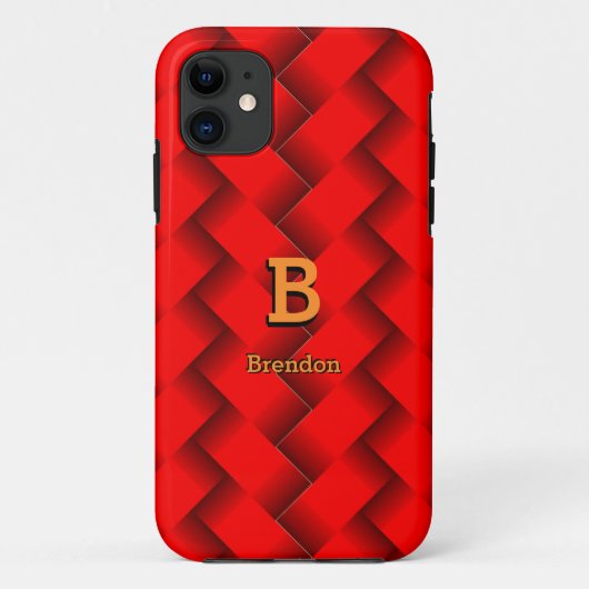 変更イニシャル名前を追加Red Metallic Strips Weave Case-Mate iPhoneケース (裏面)