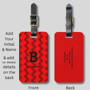 変更イニシャル名前を追加Red Woven Metalテクスチャ ラゲッジタグ