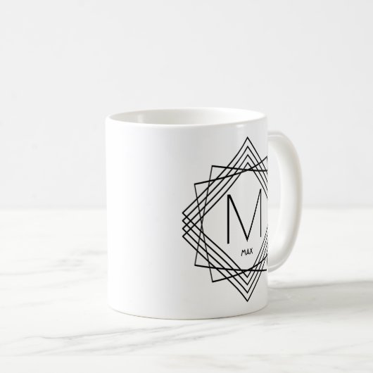変更イニシャル名前クラシックの追加Geometric M N O P コーヒーマグカップ (正面右)