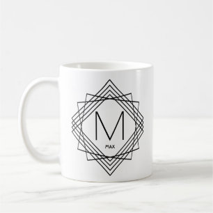 変更イニシャル名前クラシックの追加Geometric M N O P コーヒーマグカップ