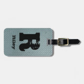 変更イニシャル名前グレー鋼市松模様にプレート ラゲッジタグ (正面横)