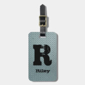 変更イニシャル名前グレー鋼市松模様にプレート ラゲッジタグ (正面縦)