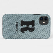 変更イニシャル名前グレー鋼市松模様にプレート Case-Mate iPhoneケース (裏面(横))