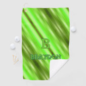 変更イニシャル名前ソフトグリーンオリーブストライプ ゴルフタオル (インサイチュ)