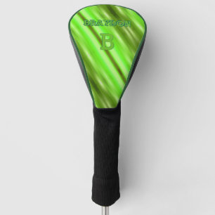 変更イニシャル名前ソフトグリーンオリーブストライプ ゴルフヘッドカバー