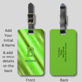 変更イニシャル名前ソフトグリーンオリーブストライプ ラゲッジタグ