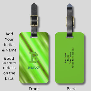 変更イニシャル名前ソフトグリーンオリーブストライプ ラゲッジタグ