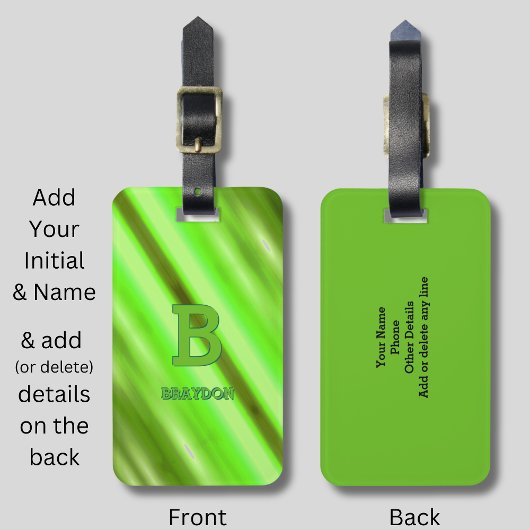 変更イニシャル名前ソフトグリーンオリーブストライプ ラゲッジタグ