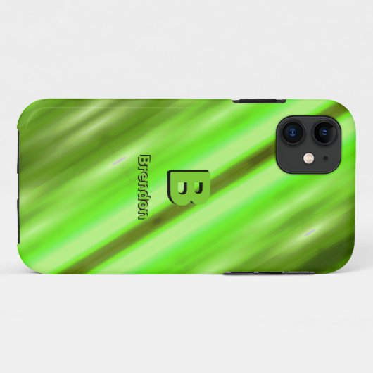 変更イニシャル名前ソフトグリーン対角線ストライプ付 Case-Mate iPhoneケース (裏面(横))