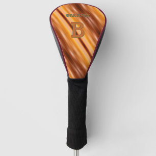 変更イニシャル名前ソフトブラウンタンベージュ金ゴールド ゴルフヘッドカバー