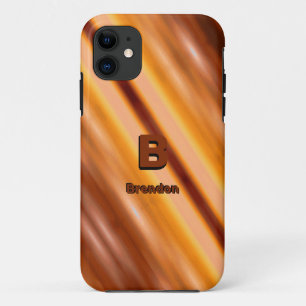 変更イニシャル名前ソフトブラウン斜ストライプ線 iPhone 11 ケース