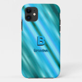 変更イニシャル名前ソフトブルーの対角線のストライプ Case-Mate iPhoneケース (裏面)