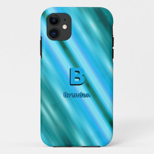 変更イニシャル名前ソフトブルーの対角線のストライプ Case-Mate iPhoneケース (裏面)