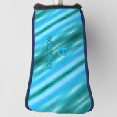 変更イニシャル名前ソフトブルーアクアティール（緑がかった色）ストライプ ゴルフヘッドカバー (回転90)