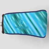 変更イニシャル名前ソフトブルーアクアティール（緑がかった色）ストライプ ゴルフヘッドカバー (正面)