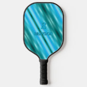 変更イニシャル名前ソフトブルーアクアティール（緑がかった色）ストライプ ピックルボールラケット (正面)
