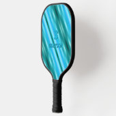 変更イニシャル名前ソフトブルーアクアティール（緑がかった色）ストライプ ピックルボールラケット (左)