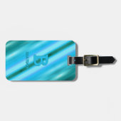 変更イニシャル名前ソフトブルーアクアティール（緑がかった色）ストライプ ラゲッジタグ (正面横)