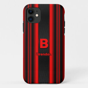 変更イニシャル名前メタリックレッド黒ストライプ色 iPhone 11 ケース