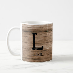 変更イニシャル名前H I J K L M N Wood Wall コーヒーマグカップ