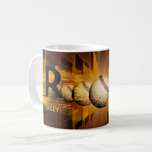 変更イニシャル名前O P Q R S T野球 コーヒーマグカップ (正面左)
