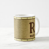 変更イニシャル名前O P Q R S T Metal Brown コーヒーマグカップ (正面右)