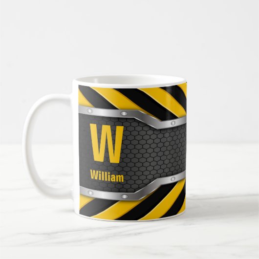 変更イニシャル名前U V W X Y Z Safe Yellowの追加 コーヒーマグカップ (左)