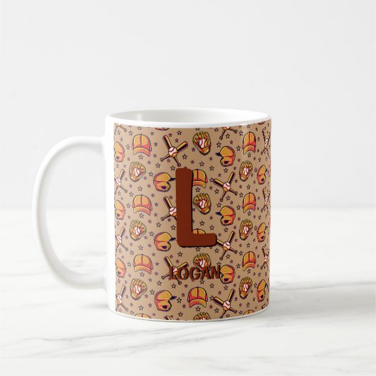 変更イニシャル追加名H I J K L M N野球 コーヒーマグカップ (左)