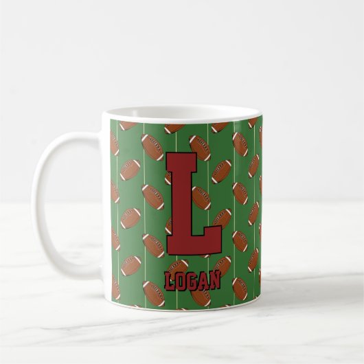 変更イニシャル追加名H I J K L M N Football コーヒーマグカップ (左)