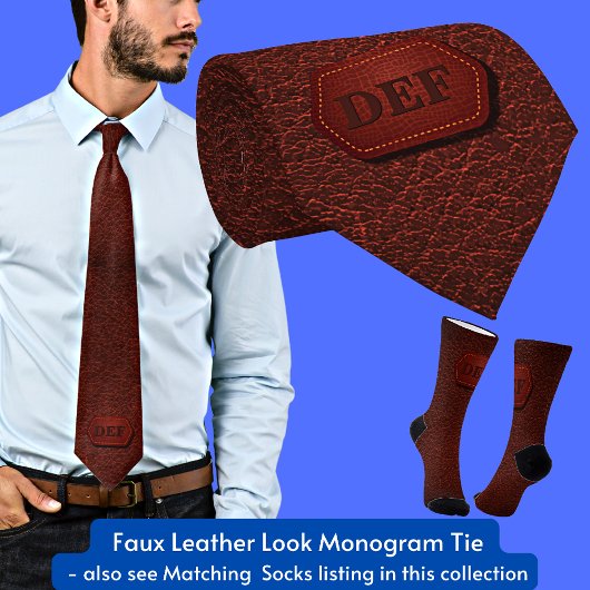 変更イニシャル、レザールックバッジダークレッド ネクタイ
