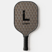 変更イニシャル、名前の追加、グレーの市松模様にプレート ピックルボールラケット (裏面)