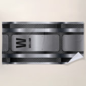 変更イニシャル、名前の追加、銀色メタリック ビーチタオル (正面)