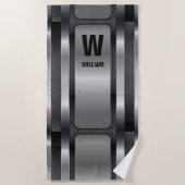 変更イニシャル、名前の追加、銀色メタリック ビーチタオル (正面)