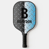 変更イニシャル、名前の追加、青いクロムルック ピックルボールラケット (正面)