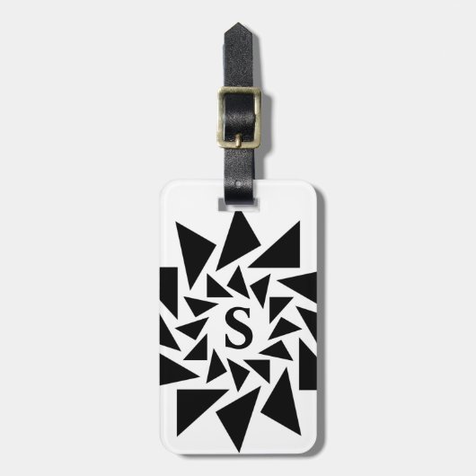 変更イニシャル、幾何三角形、白黒、 ラゲッジタグ (正面縦)