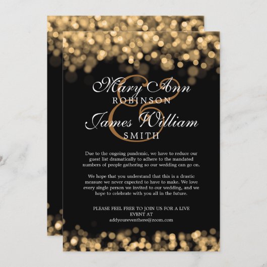 変更エレガントされ減らた結婚の金ゴールドライト 招待状 (正面/裏面)