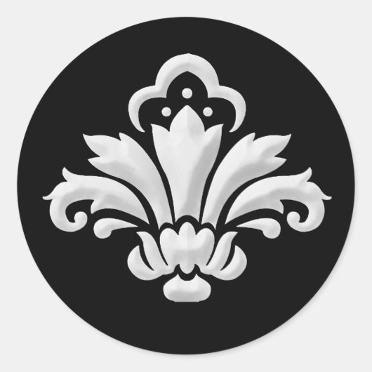 変更可能な背景のホワイトダマスクデザイン ラウンドシール (正面)