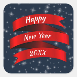 変更年文字ハッピーニューイヤー20xx赤いリボン スクエアシール