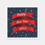 変更年文字ハッピーニューイヤー20xx赤いリボン スタンダードカクテルナプキン (正面)