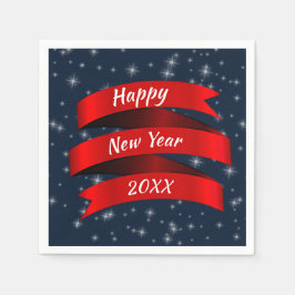 変更年文字ハッピーニューイヤー20xx赤いリボン スタンダードカクテルナプキン