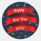 変更年文字ハッピーニューイヤー20xx赤いリボン ラウンドシール (正面)