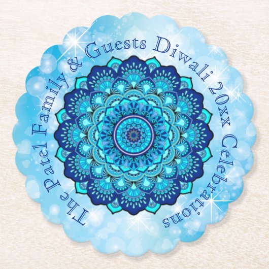 変更文字マッチングディワリブルー紙コースター ペーパーコースター (正面)