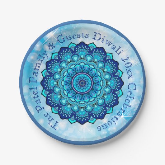 変更文字マッチングディワリブルー7"プレート ペーパープレート (正面)