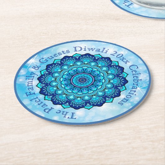 変更文字マッチングディワリブルー ラウンドペーパーコースター (アングル)