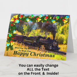 変更文字名を追加スチームトレインハッピークリスマス カード